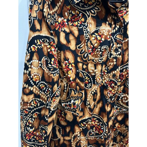 Jones New York Button Front Blouse Brown Black Sz 1X  Paisley Animal Print Work - Picture 4 of 10